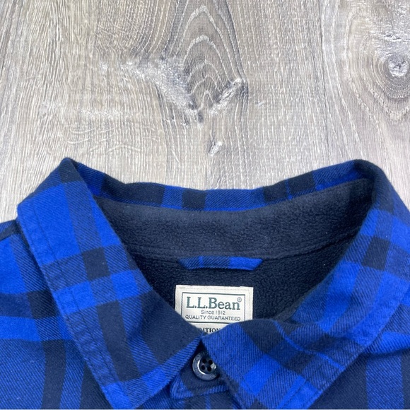 L.L. Bean Sherpa Lined Scotch Plaid Flannel Shirt Blue Black Mens Size XL Reg - Picture 7 of 13
